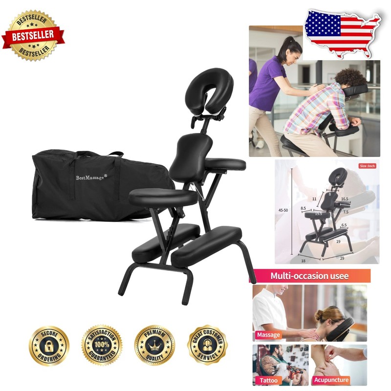 Portable Massage Chair Black Folding Tattoo Spa Salon – Heavy Duty Metal, Hig…