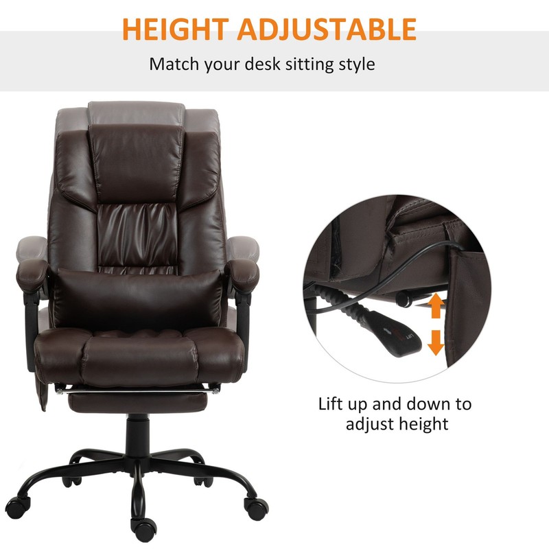 High Back PU Leather Massage Office Chair with Footrest, 6 Vibration Points gallery