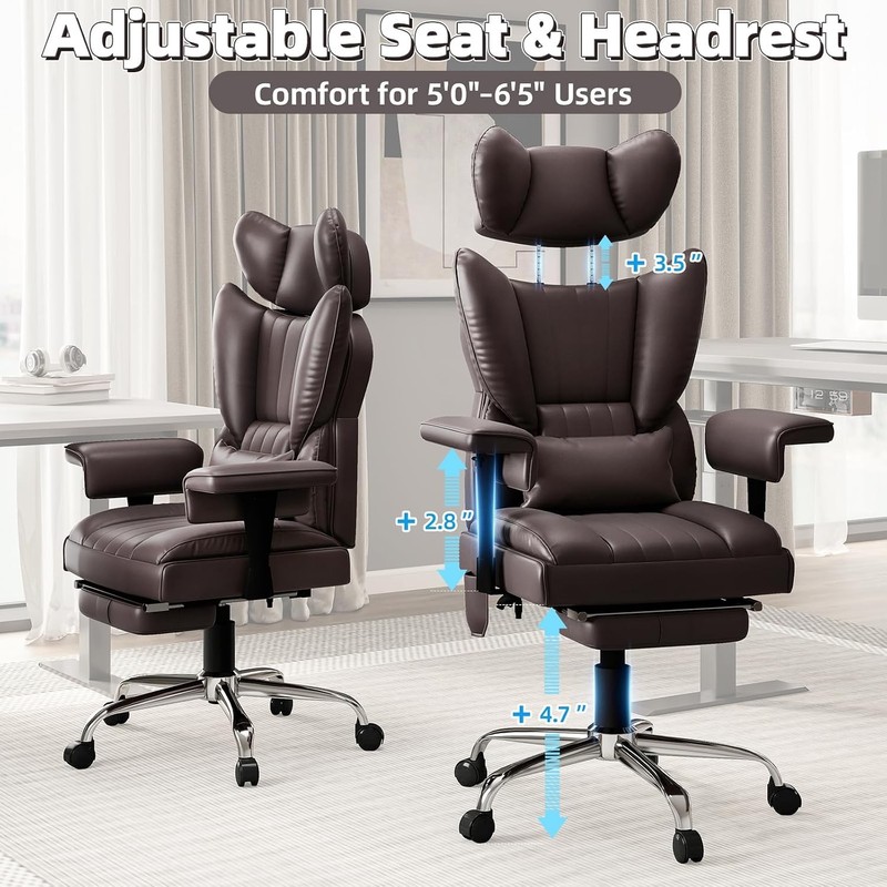 Massage Heated Office Chair with Foot Rest - 6 Points Vibration Big and Tall gallery