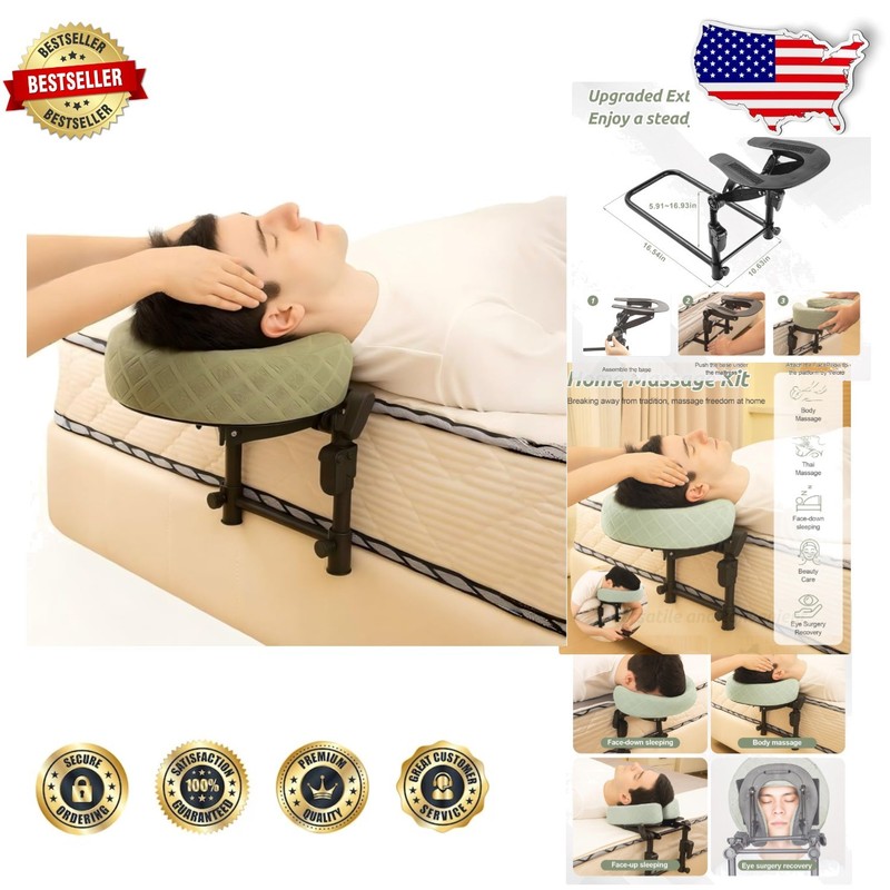 Adjustable Massage Headrest for Bed - Foldable Face Cradle, Memory Foam Pillow