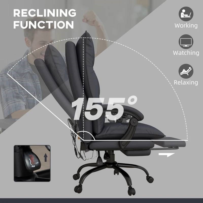 Executive Office Chair Double Padded Heated Massage Chair Footrest Charcoal gallery