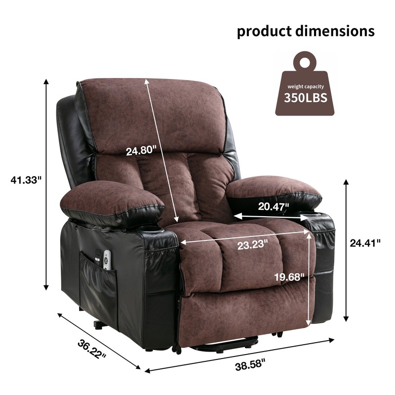 350 lbs Power Lift Recliner Massage Chair with Heat & Function for Elderly Brown gallery