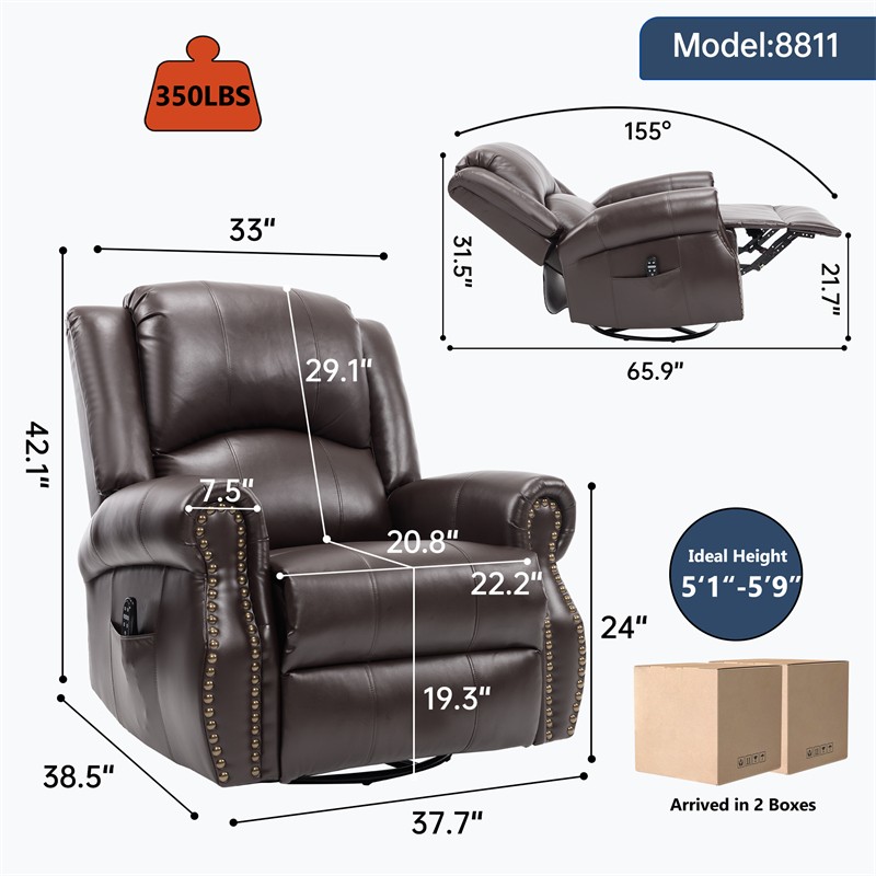 Manual Recliner Chair with Heat Therapy and Massage Function Heavy Duty Brown gallery