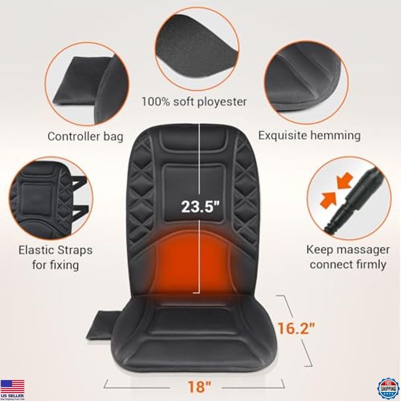 Back Massager with Heat, 5 Vibrating Nodes, 2 Heat Levels, Cushion Chair Pad gallery