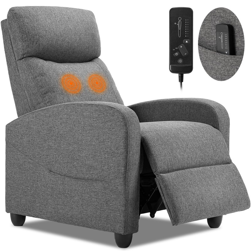Adjustable Massage Recliner Chair for Adults, Lumbar Support, Modern Grey Fabric gallery