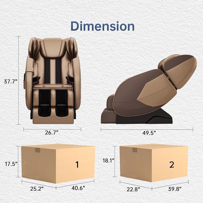 GOLD BROWN Massage Chair 8 Fixed Shiatsu Roller Zer0 Gravity W/ Heater Bluetooth gallery