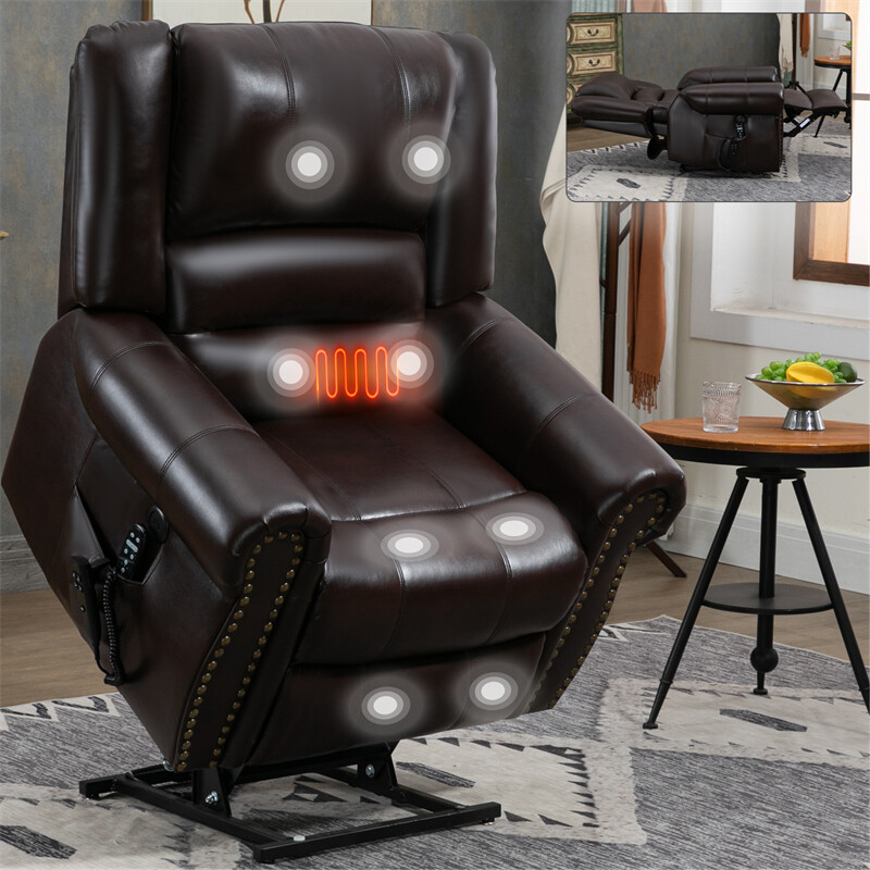 Power Lift Recliner Chair Heat Massage Dual Motor Infinite Position Up To 350lbs