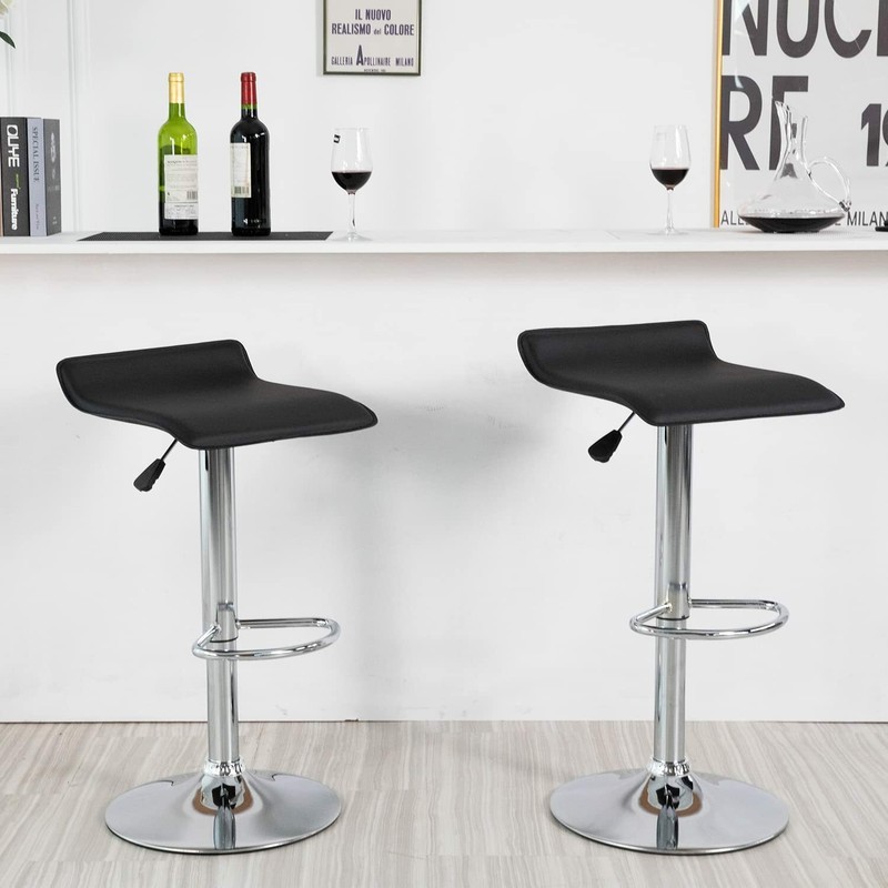 Bar Stools Set of 2 PU Leather Adjustable Swivel Counter Height Dining Chair gallery