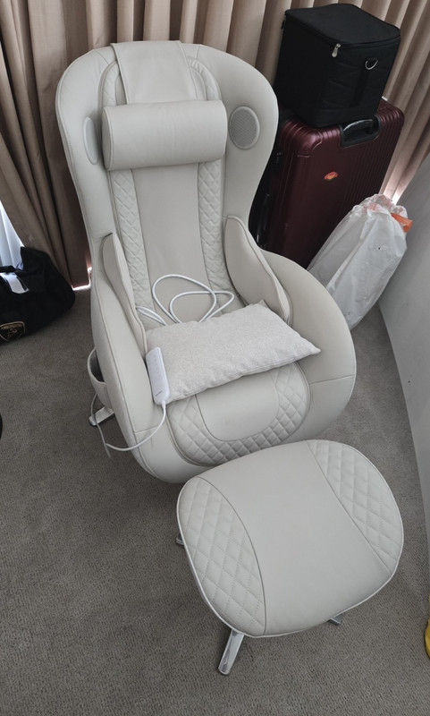 Nouhaus White Solid Massage Chair Cushion with Headrest & Ottoman Footstool