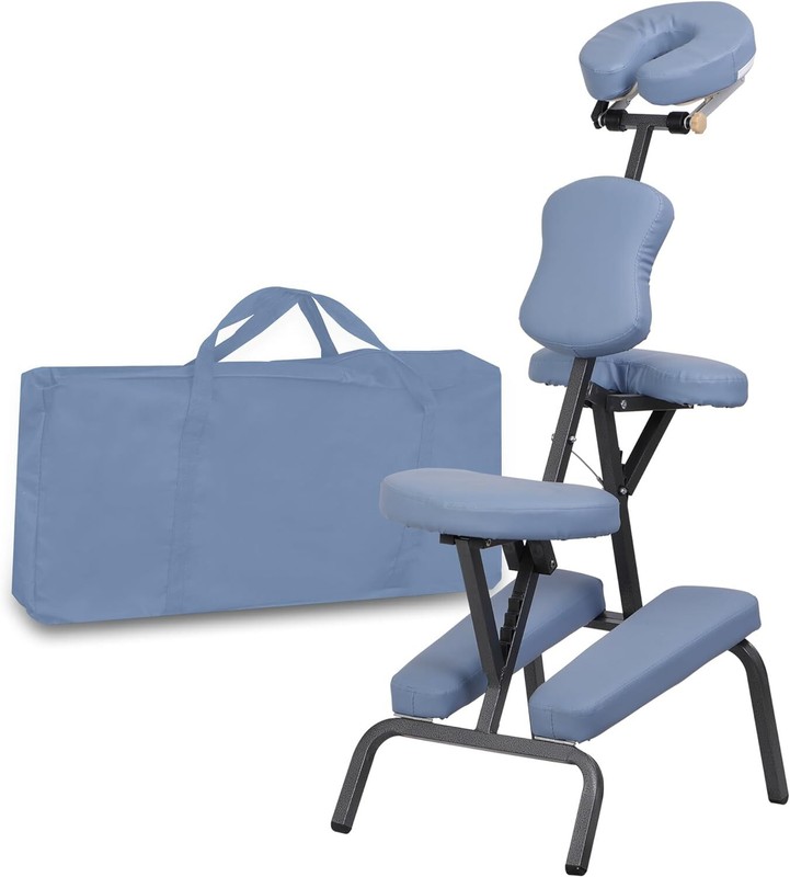 Portable Massage Chair Lightweight Foldable Tattoo Chair with Carrying Case Blue