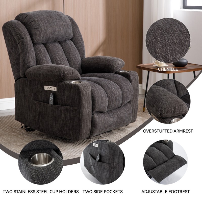 Heavy Duty Electric Massage Chairsm - Upto 350 LBS Chenille Power Recliner Chair gallery