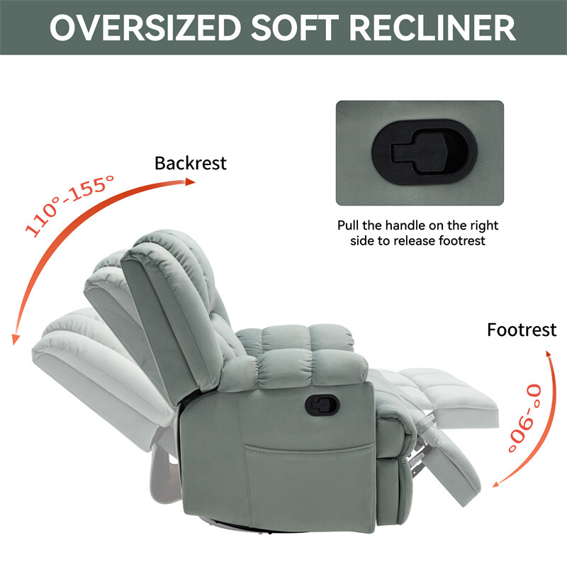 Manual Recliner Chair with Rocker and Swivel in Fabric for Living Room gallery