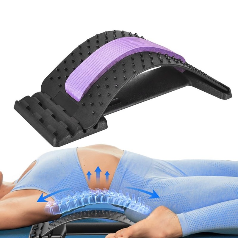 Back Stretcher Lumbar Cracker Board Massager Adjustable Purple ABS Foam