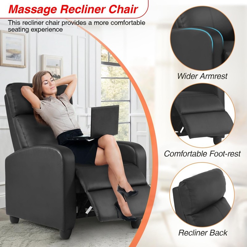 Recliner Sofa Massage Chair with Lumbar Support & Padded Backrest for Home Theat gallery