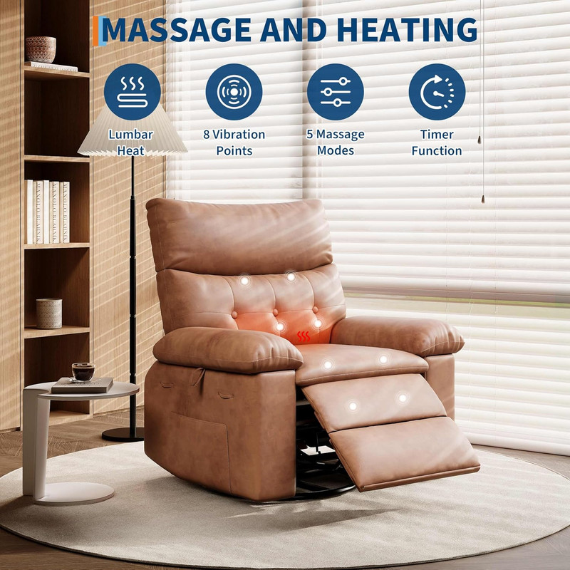 Leather Manual Recliner Chair for Adults - Heat and Massage | Manual Lazy Reclin gallery