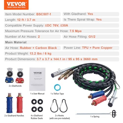 Semi Truck Air Lines Kit with 2PCS Glad Hands, 3-in-1 Air 12FT with Glad Hands gallery