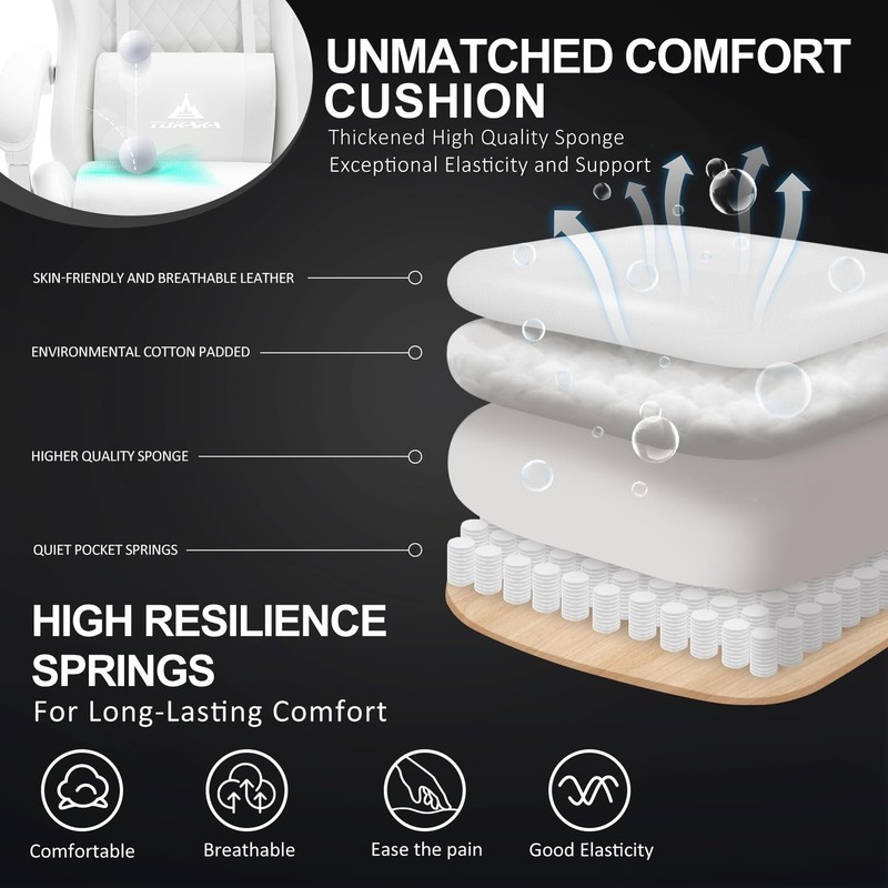 White Gaming Chair,Ergonomic Massage Computer Office Desk Chair with Footrest... gallery
