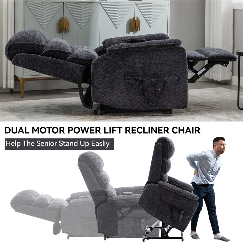 Chenille Dual Motor Infinite Position Up to 350 LBS Power Lift Recliner Chair gallery