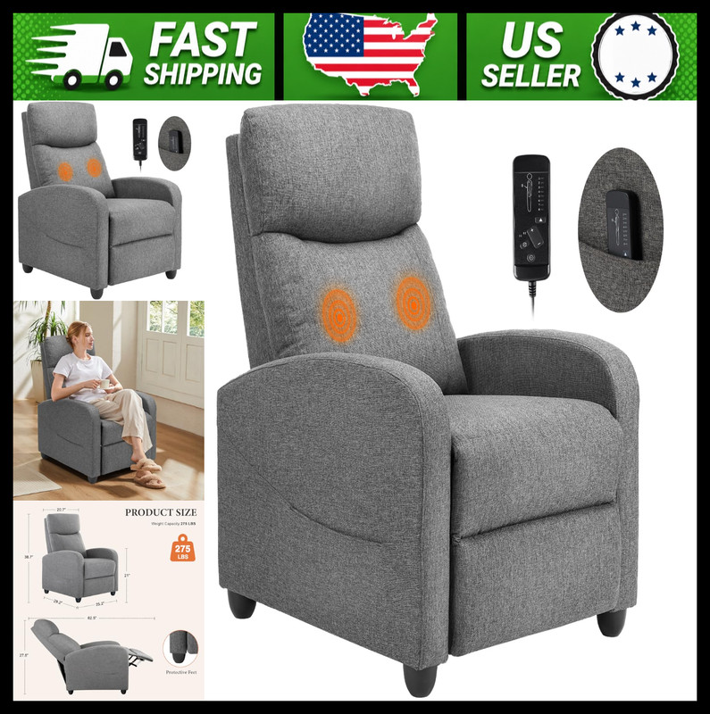 Sweetcrispy Massage Recliner Chair with Lumbar Support, Dark Grey