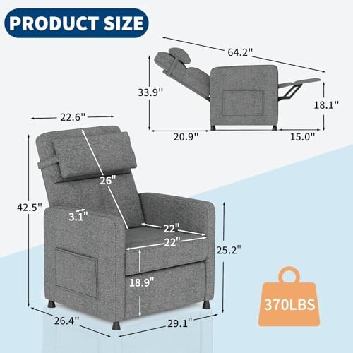 Electric Recliner Chair Adjustable Power Recliner for Living Room Bedroom Grey gallery