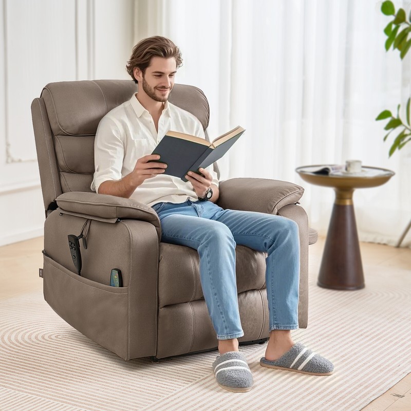 Power Lift Recliner Chair with Heat and Massage Electric Recliner Light Brown gallery