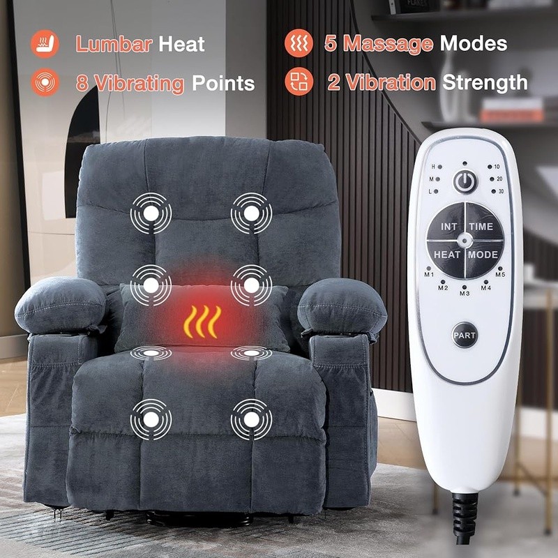 Electric Power Recliner Chair W/ Lift Assist Massage Heat USB Charging Port gallery