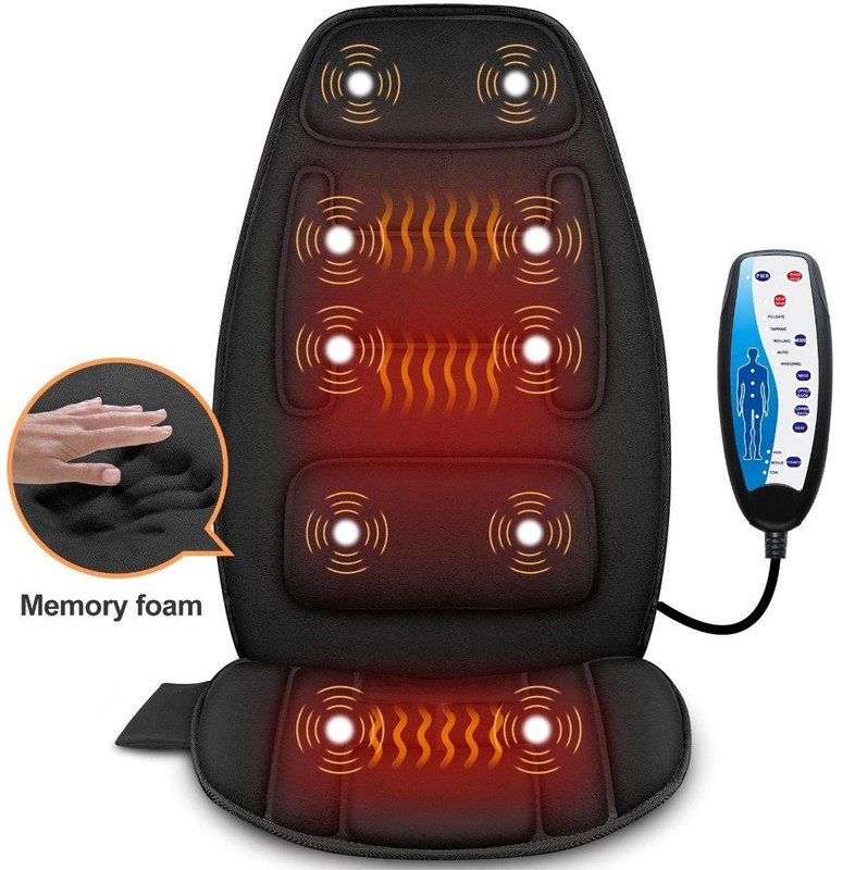 LAXCON Black Memory Foam Vibrating Heated Massage Chair Cushion with Remote gallery