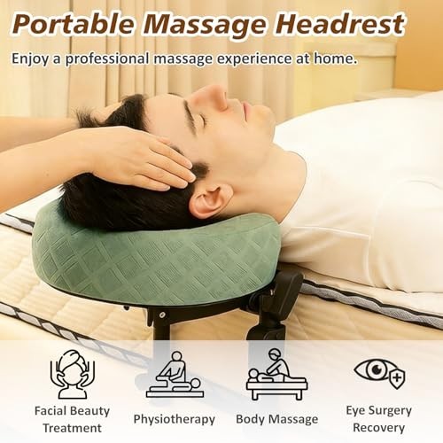 Adjustable Massage Headrest for Bed & Table, 2 Washable Pillowcases - Green & Pi gallery