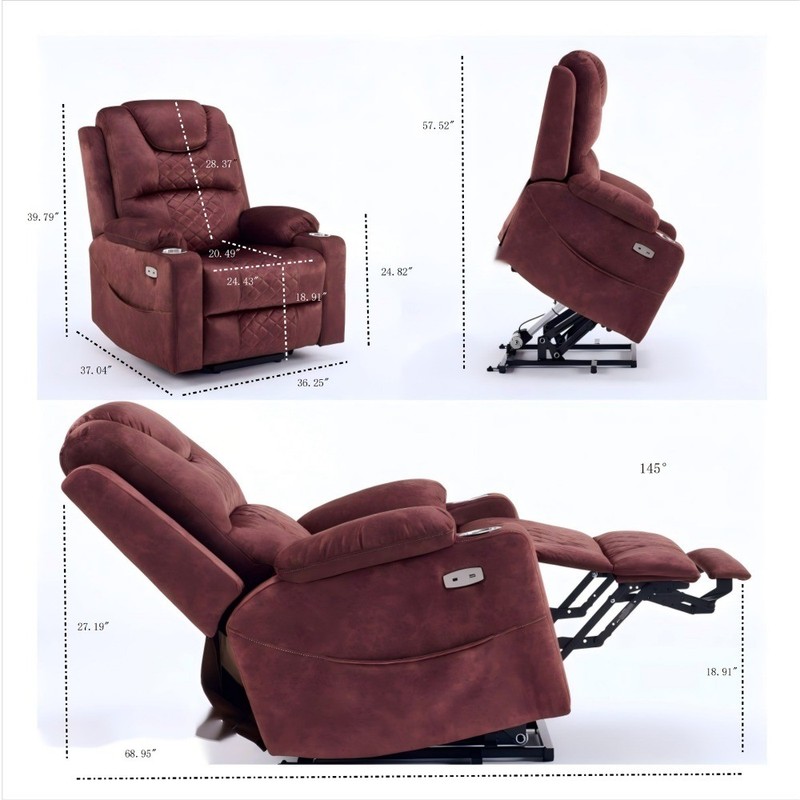 Power Lift Recliner Massage Chair with Heating & USB Ports, Reddish Brown gallery