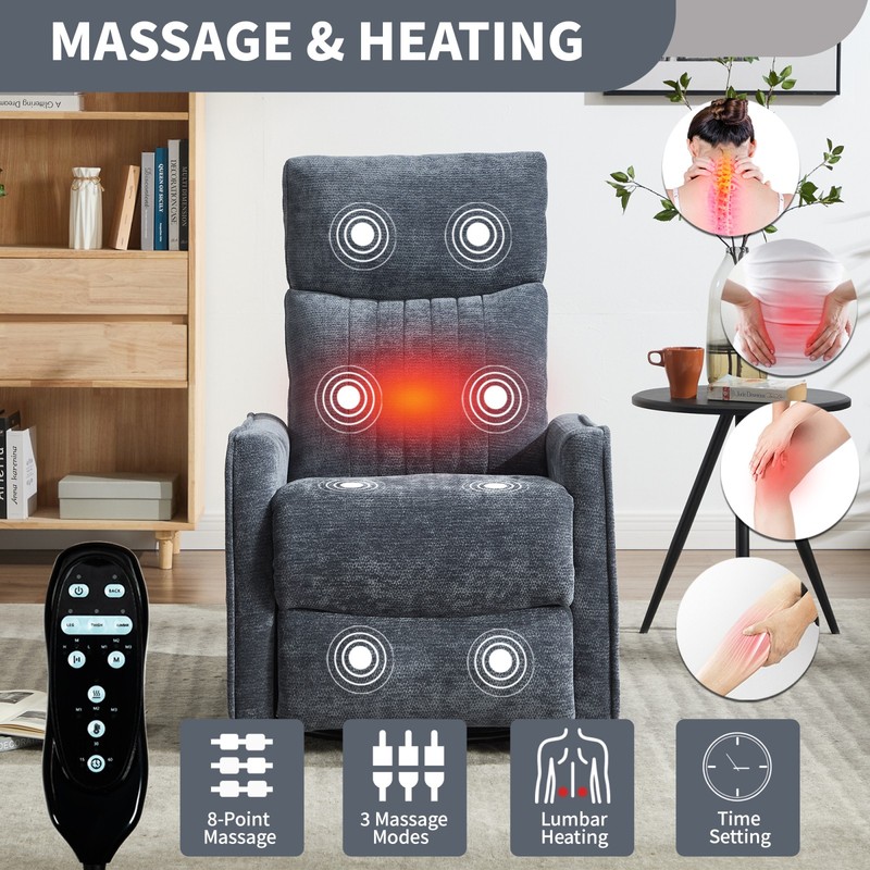 Blue Fabric Recliner Chair with Massage, Heat, Swivel & Rocker gallery