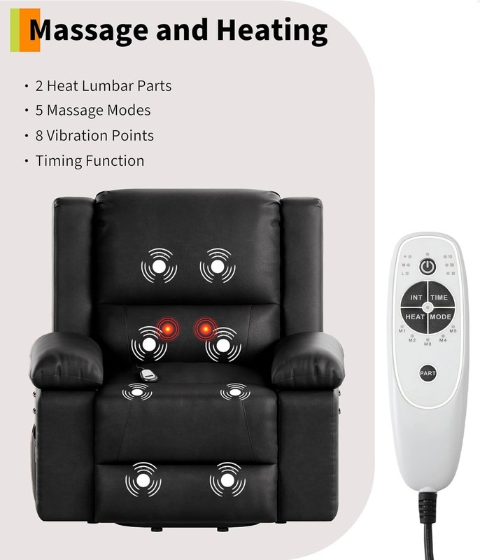Power Lift Recliner Chair, PU Leather, Heat & Massage, 400LB Capacity gallery
