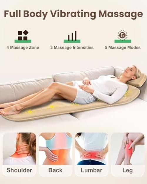 Massage Mat Full Body, Back Massager with Heat and Vibration, HY-3D5-Beige gallery