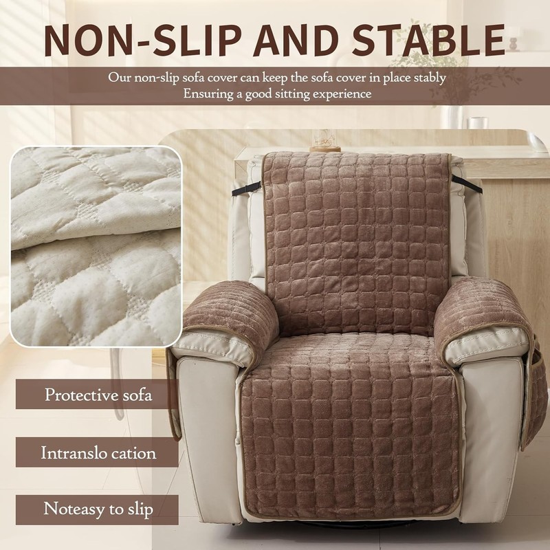 Plush Recliner Slipcover 23 Inches Washable Chair Covers Artificial 23" Coffee gallery