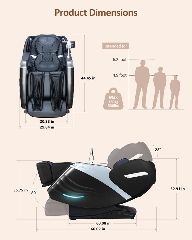 RELX Massage Chair Full Body with Scan, Zero Gravity, Large, Black gallery