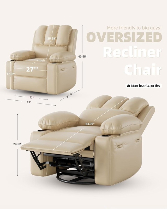 Oversized Electric Recliner, Swivel w Massage Heat,Remote Control & Lounge Chair gallery