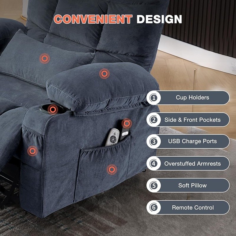 Electric Power Recliner Chair W/ Lift Assist Massage Heat USB Charging Port gallery