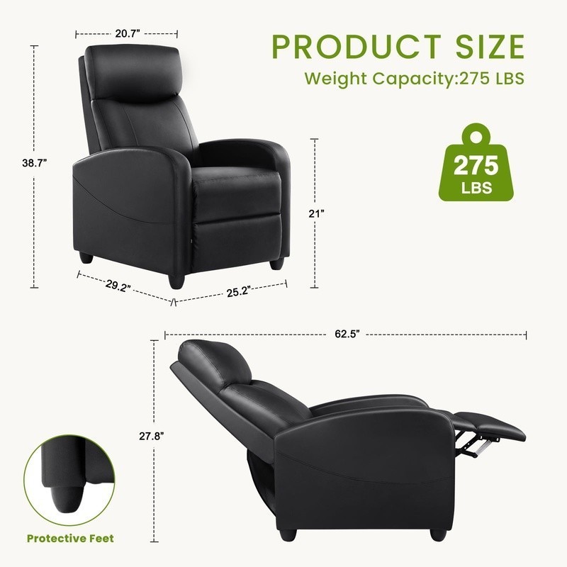 Ergonomic Massage Recliner Chair Compact Design Durable PU Leather Home Theater gallery