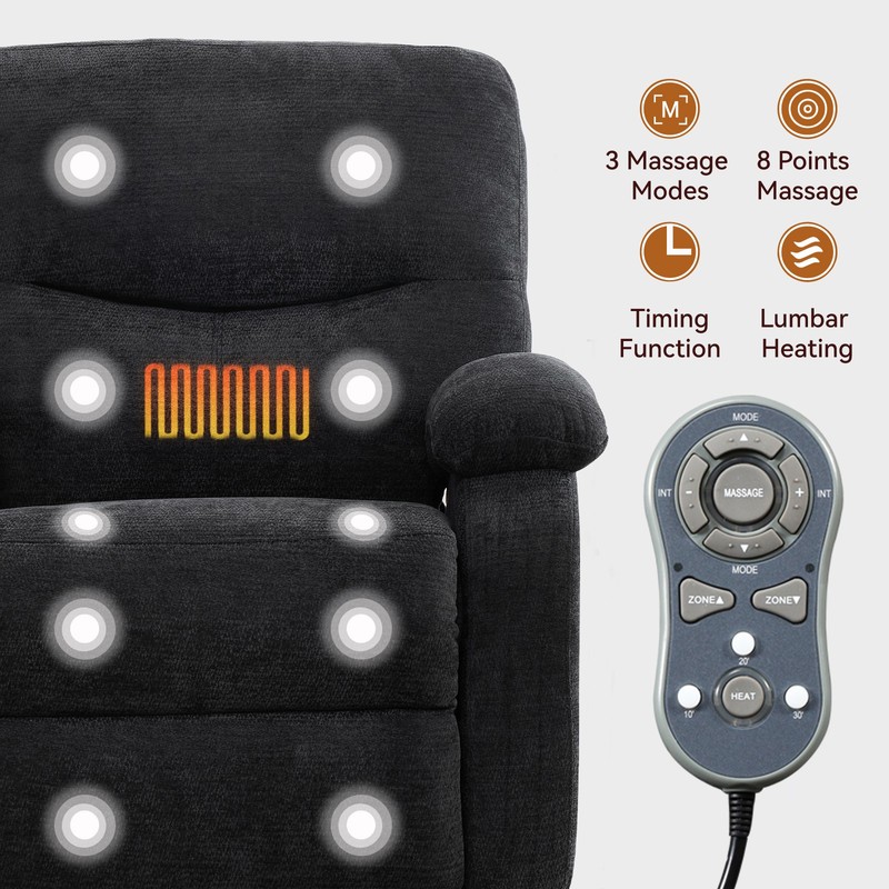 Massage Recliner Chair with Heat & Swivel Rocker, Black gallery