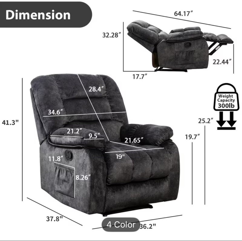 8-Point Vibrating Massage Recliner Chair w/ Lumbar Heat Remote Timer, Gray gallery