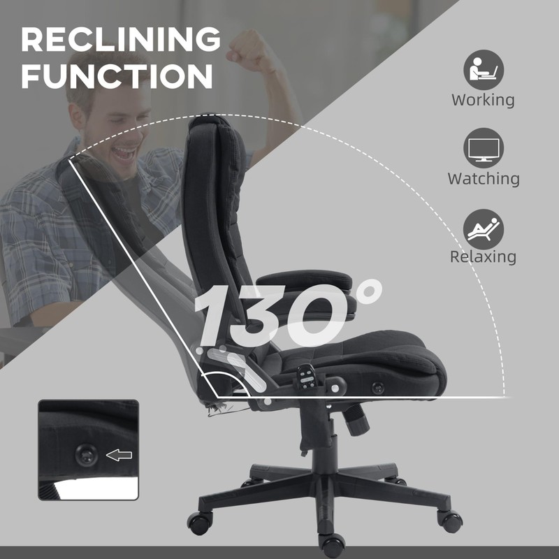 6-Point Vibrating Massage Office Chair with Heat, Reclining Backrest & Padded Ar gallery