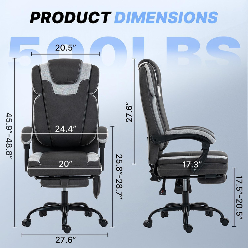 Massage Reclining Office Chair with Heat, 8 Vibration Points & Lumbar Heating, 5 gallery