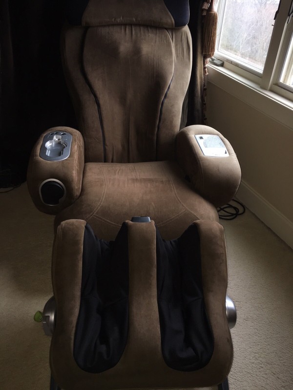 Sharper image massage chair and separate foot ottoman and massager BROWN gallery