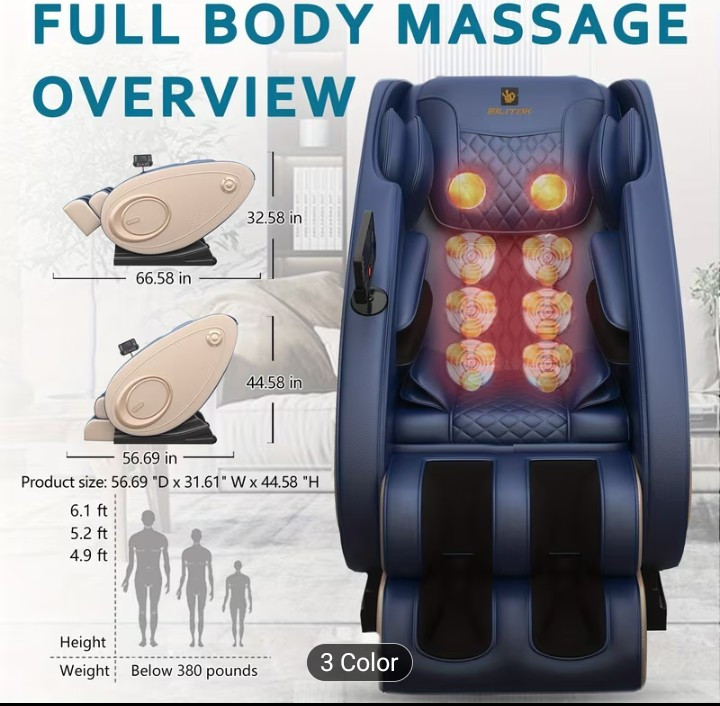 Blue Full Body Massage Chair Recliner Zero Gravity Heated Dual Modes gallery