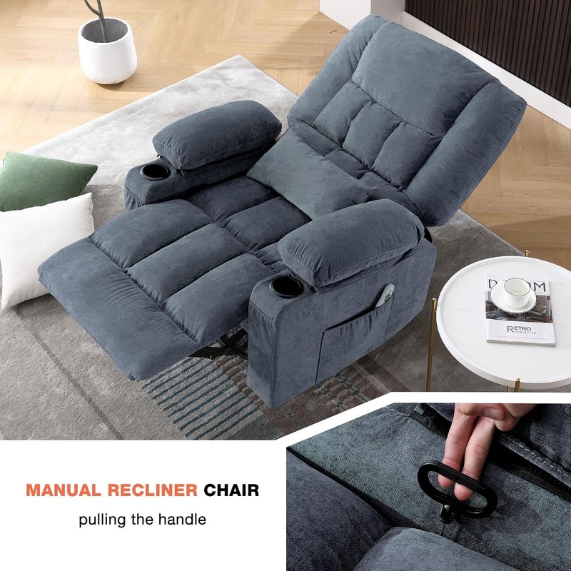 Massage Swivel Recliner Chair Oversized Rocker Recliner Single Sofa Side Pocket gallery