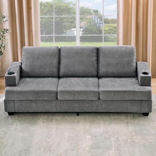 Modern 89 in 3-Seater Sofa for Living Room, Comfy Couches with Deep Seat, Grey gallery