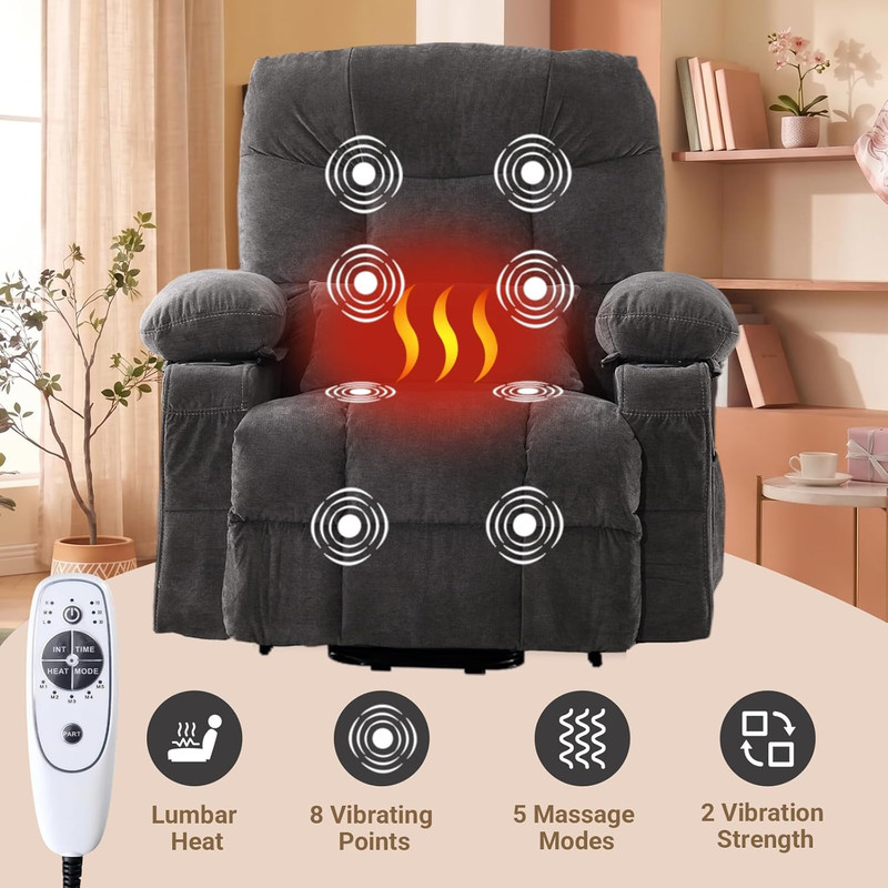 Power Lift Recliner Chair for Elderly with Lumbar Heat and Vibration Massage, El gallery
