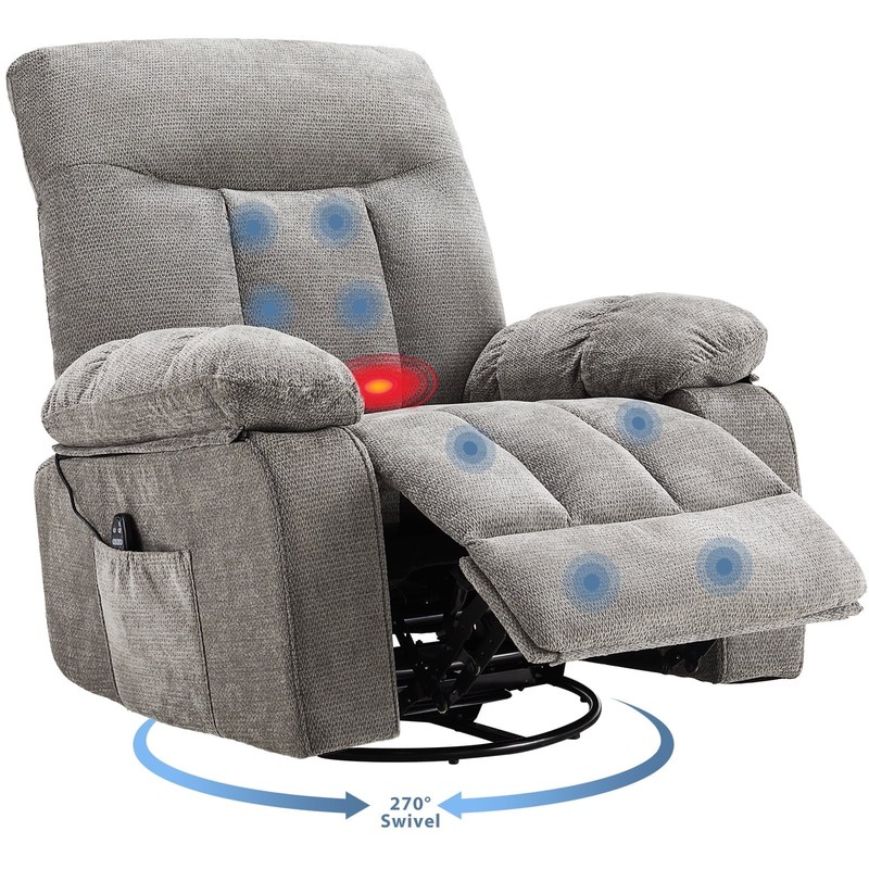 Swivel Rocker Recliner Chair Recliner with Vibration Massage and Lumbar Heating