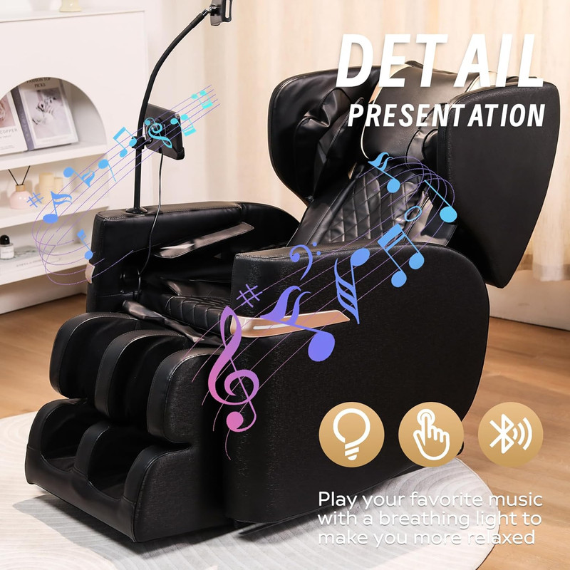 Zero Gravity Massage Chair with Heat, Foot Roller, Bluetooth - Black gallery
