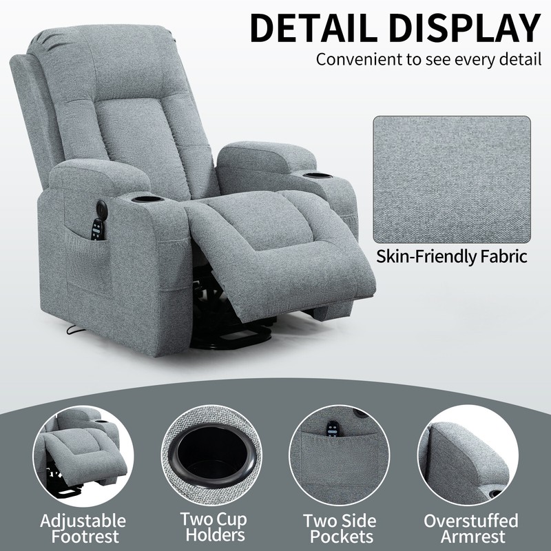Elderly Recliner Chair with Okin Motor, Massage, Heating, USB, Cup Holders gallery