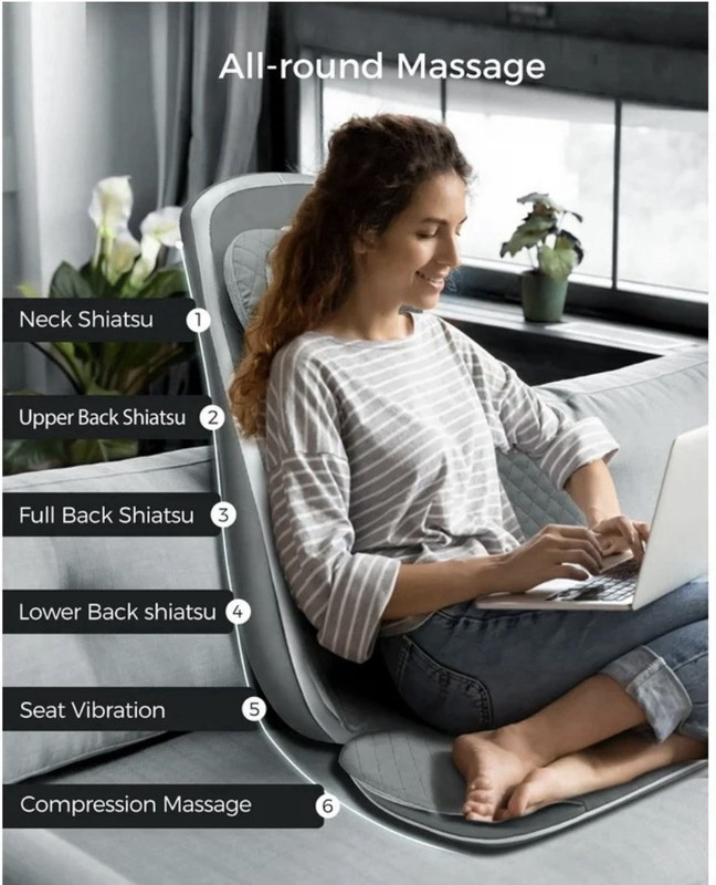 Alljoy Shiatsu Massage Chair Cushion Pro Heated Remote Control Gray Vibration gallery